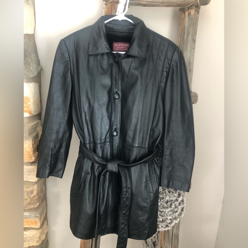 Harvard Leather Co Vintage Women’s Black Trench Coat Belted M